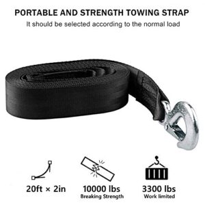 KONON Trailer Winch Strap 2" x 20' with Safety Snap Hook 10000 lbs for Towing Vehicles, Boats and Jet Ski | Polyester | Longer Warranty