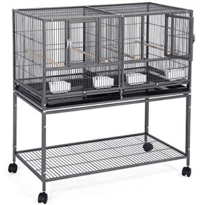topeakmart 2 pack divided breeder parakeet canary lovebird finch budgie bird cages w/rolling stand