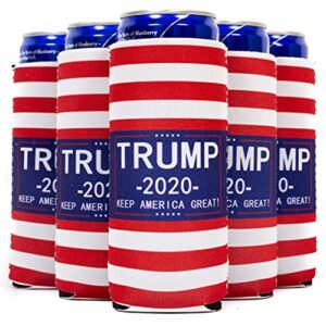 qualityperfection slim can cooler sleeves (6 pack) insulated, beer/energy drink neoprene 4mm thickness thermocoolers for 12 oz tall skinny beverage - pattern design, ready for printing (trump 2020)