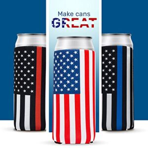QualityPerfection Slim Can Cooler Sleeves (6 Pack) Insulated, Beer/Energy Drink Neoprene 4mm Thickness Thermocoolers for 12 oz Tall Skinny Beverage - Pattern Design, Ready for Printing (Trump 2020)