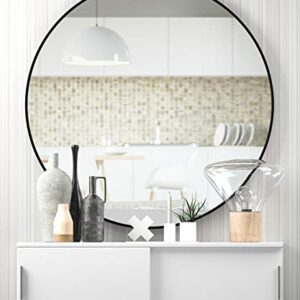 USHOWER Black Round Mirror 30 Inch Bathroom Vanity Circle Mirror - Elegant Wall Mirror with Metal Frame for Living Room, Entryways