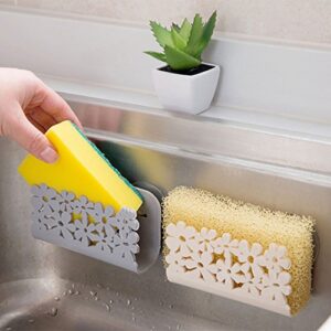 Kitchen Sponge Holder Sink Basket, Rustproof Sink Suction Holder for Sponges, Brush, Soap, 4.3 * 1.5 * 2.6 Inch (Gray)