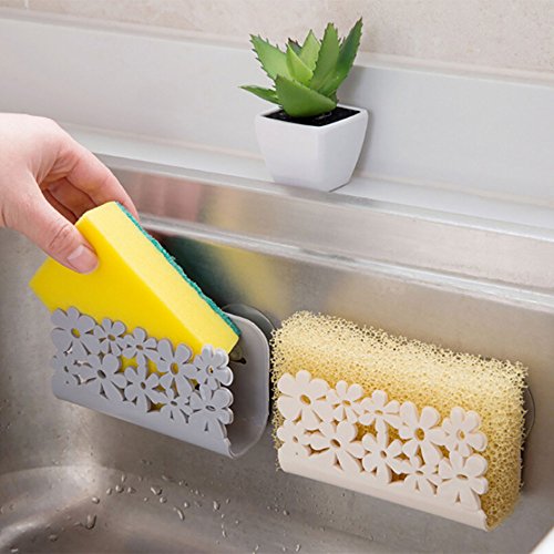 Kitchen Sponge Holder Sink Basket, Rustproof Sink Suction Holder for Sponges, Brush, Soap, 4.3 * 1.5 * 2.6 Inch (Gray)
