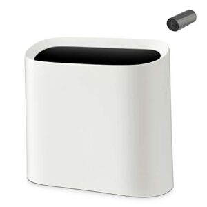 subekyu 2.3 gal trash can for bathroom, small office garbage can for kitchen, slim rectangular waste bin, plastic, white