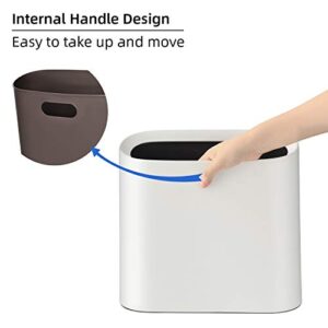 SUBEKYU 2.3 Gal Trash Can for Bathroom, Small Office Garbage Can for Kitchen, Slim Rectangular Waste Bin, Plastic, White