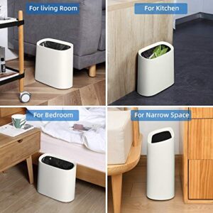 SUBEKYU 2.3 Gal Trash Can for Bathroom, Small Office Garbage Can for Kitchen, Slim Rectangular Waste Bin, Plastic, White