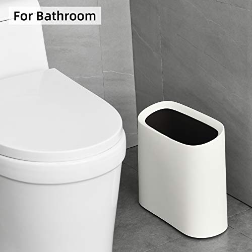 SUBEKYU 2.3 Gal Trash Can for Bathroom, Small Office Garbage Can for Kitchen, Slim Rectangular Waste Bin, Plastic, White