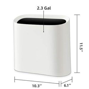 SUBEKYU 2.3 Gal Trash Can for Bathroom, Small Office Garbage Can for Kitchen, Slim Rectangular Waste Bin, Plastic, White