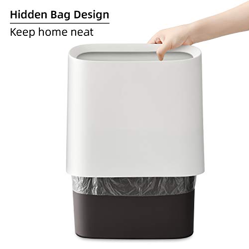 SUBEKYU 2.3 Gal Trash Can for Bathroom, Small Office Garbage Can for Kitchen, Slim Rectangular Waste Bin, Plastic, White
