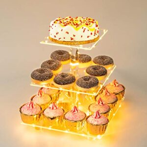 weddingwish pastry stand 3 tier acrylic cupcake display stand cake stand dessert stand cupcake holder pastry serving platter candy bar party décor wedding birthday holidays，christmas（yellow light）…
