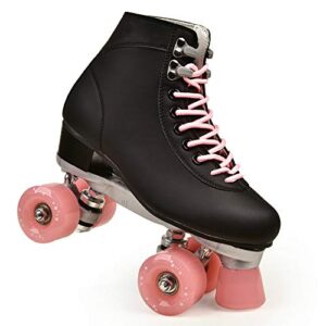 artificial leather roller skates double-row roller skates for women adult two-line skates skate shoes wear-resistant four-color pu 4 wheels 6 pink