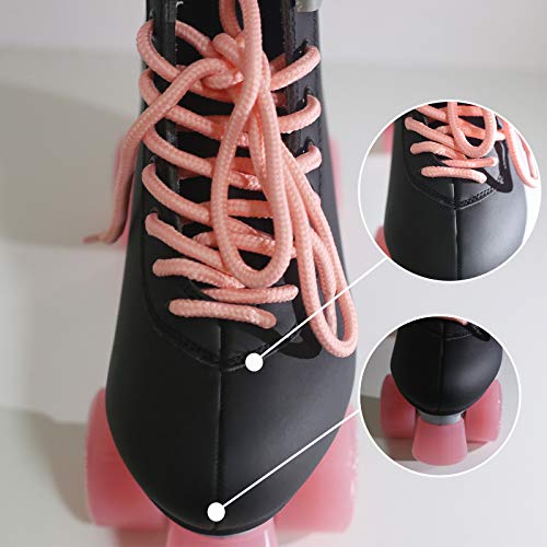 Artificial Leather Roller Skates Double-Row Roller Skates for Women Adult Two-line Skates Skate Shoes Wear-Resistant Four-Color Pu 4 Wheels 6 Pink