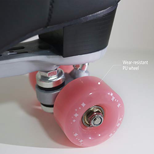 Artificial Leather Roller Skates Double-Row Roller Skates for Women Adult Two-line Skates Skate Shoes Wear-Resistant Four-Color Pu 4 Wheels 6 Pink