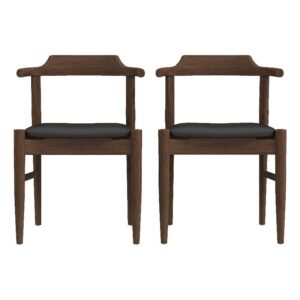 pemberley row kathy mid century dining chairs with upholstered leather seat backrest modern kitchen chairs wooden legs for for kitchen, dining room, in black (set of 2)