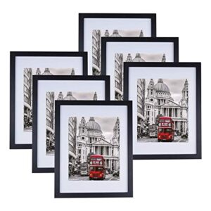 11x14 picture frame set of 6, display 8x10 pictures with mat or 11x14 without mat for tabletop display and wall hanging, classic simple photo frames for wall gallery home office decor, black