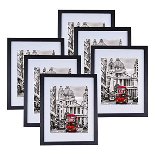 11x14 Picture Frame Set of 6, Display 8x10 Pictures with Mat or 11x14 without Mat for Tabletop Display and Wall Hanging, Classic Simple Photo Frames for Wall Gallery Home Office Decor, Black