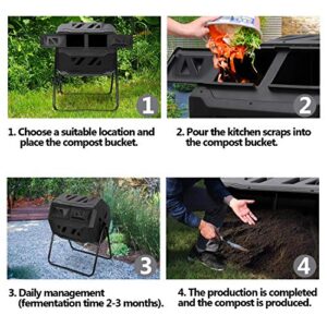 Large Composting Tumbler 43 Gallon Capacity Composter Dual Chamber BPA Free Compost Bin Outdoor Rotating Garden Yard Waste Bins