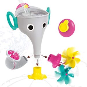 yookidoo funelefun fill ‘n’ sprinkle bath toy. an elephant trunk funnel toddlers play with 3 interchangeable trunk accessories that spins, twist and sprinkle, promotes kids stem-based learning(grey)