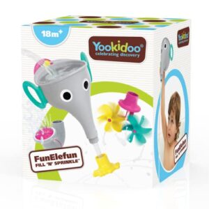 Yookidoo FunEleFun Fill ‘N’ Sprinkle Bath Toy. an Elephant Trunk Funnel Toddlers Play with 3 Interchangeable Trunk Accessories That Spins, Twist and Sprinkle, Promotes Kids STEM-Based Learning(Grey)