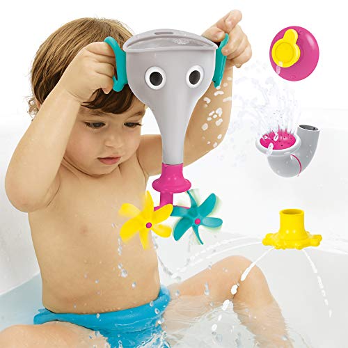 Yookidoo FunEleFun Fill ‘N’ Sprinkle Bath Toy. an Elephant Trunk Funnel Toddlers Play with 3 Interchangeable Trunk Accessories That Spins, Twist and Sprinkle, Promotes Kids STEM-Based Learning(Grey)