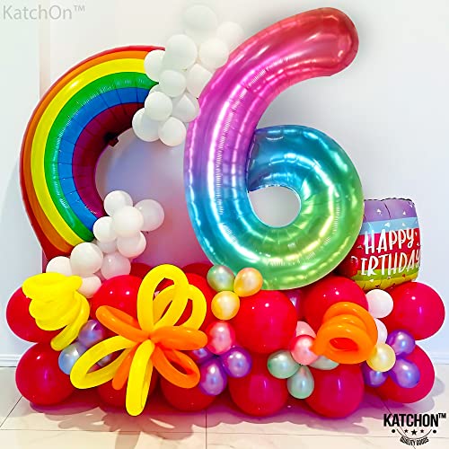 KatchOn, Giant Rainbow Number 6 Balloon - 40 Inch, Rainbow 6 Balloon Number | 6 Balloons for Birthday Girl | Six Balloon Number for 6th Birthday Decorations for Girls | 6th Birthday Balloons for Girls