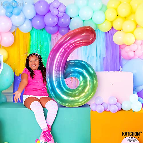 KatchOn, Giant Rainbow Number 6 Balloon - 40 Inch, Rainbow 6 Balloon Number | 6 Balloons for Birthday Girl | Six Balloon Number for 6th Birthday Decorations for Girls | 6th Birthday Balloons for Girls