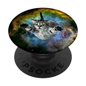 cat space funny pets kitten lovers gift popsockets popgrip: swappable grip for phones & tablets