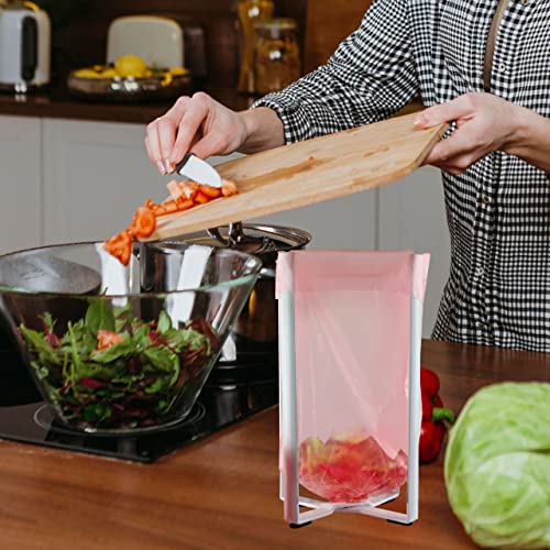 Multifunctional White Eco Kitchen Stand Holder and Drainer, Stand Support Storage Rack Plastic Bag Dispenser for Plastic Bags, Bottles, and Cups (50 Plastic Bags Included)