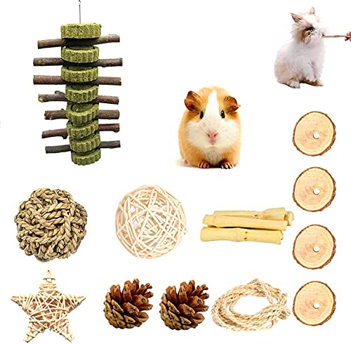 Fansisco Bunny Chew Toys for Teeth Grinding,Molar Rabbit Toys Organic Apple Chewing Sticks,Chew Treats and Balls for Hamster,Rabbit, Bunny, Chinchilla, Guinea Pig, Small Animal