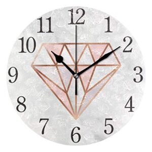 senya wall clock silent 9.5 inch battery operated non ticking round decorative acrylic quiet clocks for bedroom office school home (rose gold diamond)…