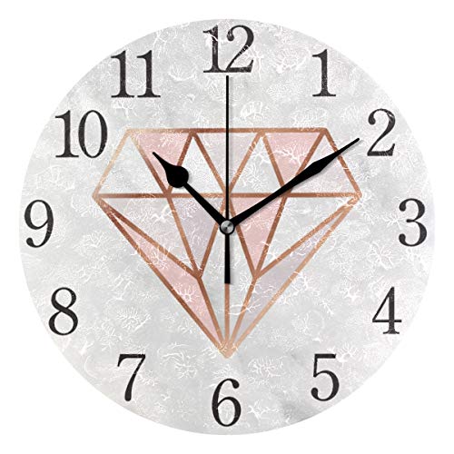 senya Wall Clock Silent 9.5 Inch Battery Operated Non Ticking Round Decorative Acrylic Quiet Clocks for Bedroom Office School Home (Rose Gold Diamond)…