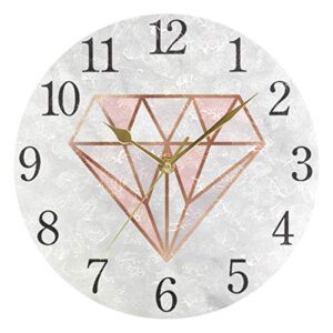 senya Wall Clock Silent 9.5 Inch Battery Operated Non Ticking Round Decorative Acrylic Quiet Clocks for Bedroom Office School Home (Rose Gold Diamond)…