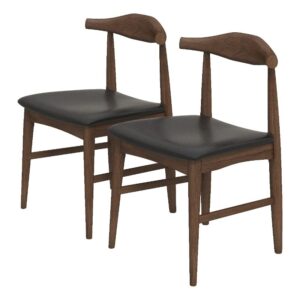 pemberly row mid century modern silas upholstered black pu leather dining chairs for dining room/kitchen with walnut finish (set of 2)