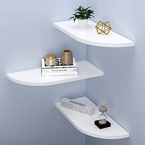 WELLAND Floating Corner Shelves Wall Mounted Display Shelf Set of 3 for Bathroom, Bedroom, Living Room, Kitchen, Office and More