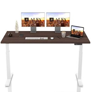 alfa furnishing quick install standing desk, 48 x 30 inches dual motor electric stand up desk, adjustable height sit stand desk with whole-piece desktop, 4 pre-set memory(walnut top+white frame)