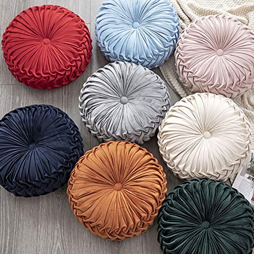 Elero Round Throw Pillow Velvet Home Decoration Pleated Cushion for Couch Chair Bed Car Orange