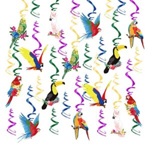 uomnicue parrot hanging swirls decoration,20 pcs double sided print tropical birds parrot foil swirls ceiling streamers decor for kids rio birthday baby shower tropical luau theme party favor supplies