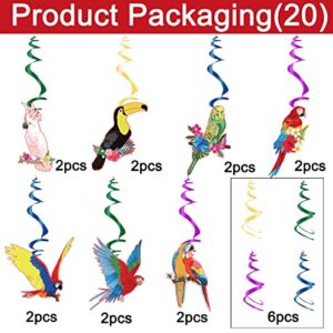 UOMNICUE Parrot Hanging Swirls Decoration,20 PCS Double Sided Print Tropical Birds Parrot Foil Swirls Ceiling Streamers Decor for Kids Rio Birthday Baby Shower Tropical Luau Theme Party Favor Supplies