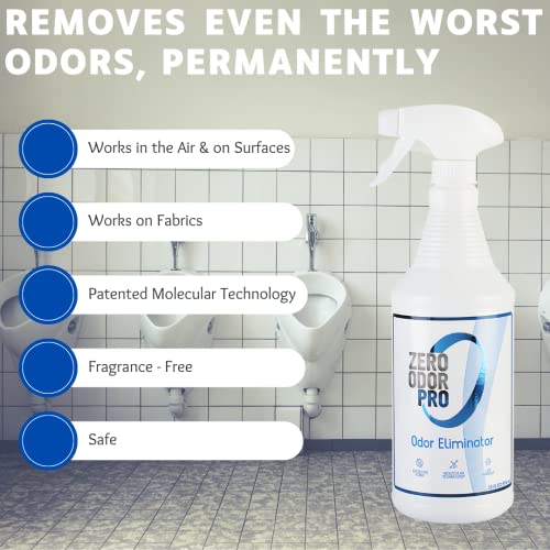 Zero Odor –Professional Odor Eliminator Bundle- Eliminate Extreme Air & Surface Odor– Patented Molecular Technology Best for Strong, persistent odor- Smell Great Again, 32oz & 128oz Refill