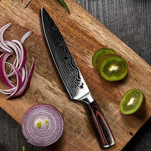 8 Inch Professional Damascus Chefs Knife，Pro Kitchen Knife, German High Carbon Stainless Steel Knife with Ergonomic Handle(8-Inch)