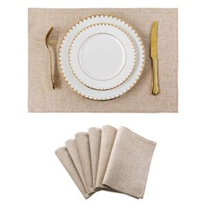 home brilliant burlap linen placemats set of 6 heat resistant dining table place mats washable kitchen table mats, 13x19 inch, light linen