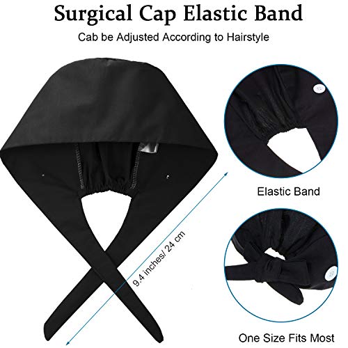 SATINIOR 4 Pieces Adjustable Bouffant Hats Button Sweatband Cap Tie Back Hats for Women Men (Black)