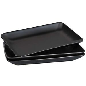 aquiver 10" ceramic platters - party porcelain matte rectangular serving plates - for appetizer plates, party, sushi, entertaining guests, set of 3 (black)