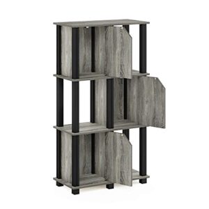 Furinno Brahms Storage Shelf, 4-Tier, French Oak Grey/Black