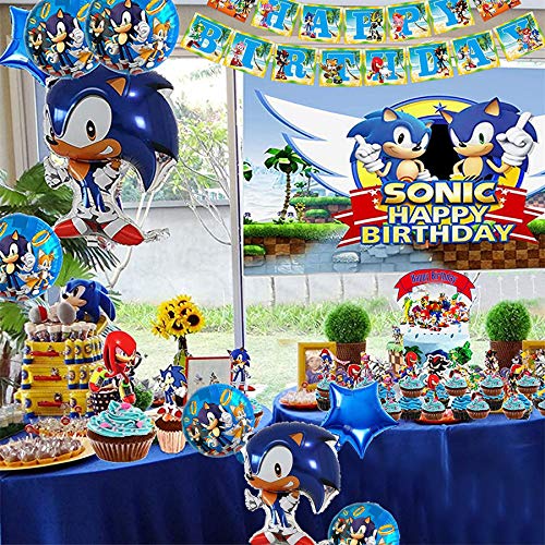 JLSMAO Sonic The Hedgehog Party Supplies, Sonic The Hedgehog Flatware, Plates, Paper Cups, Straws, Napkins, Spoons, Fork, Tablecloth Party Decorations Kids Shower Birthday Party Favors Set. (Blue)