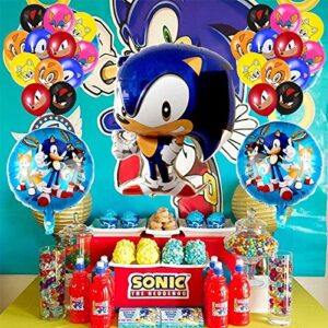 JLSMAO Sonic The Hedgehog Party Supplies, Sonic The Hedgehog Flatware, Plates, Paper Cups, Straws, Napkins, Spoons, Fork, Tablecloth Party Decorations Kids Shower Birthday Party Favors Set. (Blue)