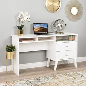prepac milo desk with side storage and 2 drawers, 55", white