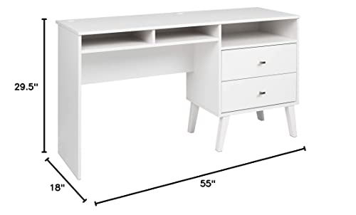 Prepac Milo Desk with Side Storage and 2 Drawers, 55", White