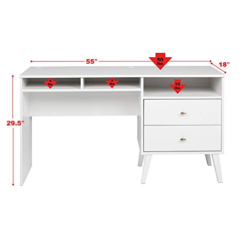 Prepac Milo Desk with Side Storage and 2 Drawers, 55", White