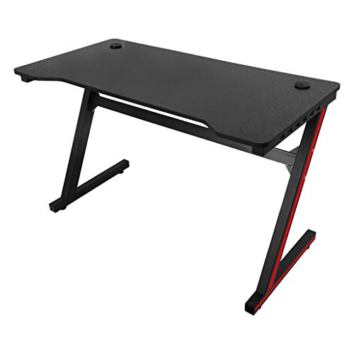 NDGDGA Ergonomic Gaming Desk with Large Carbon Fiber Surface, Z Shaped Computer Desk with LED Lights Controller Stand, Racing Style Professional Game Workstation (Black, 47.2x23.6x29.5 inches)